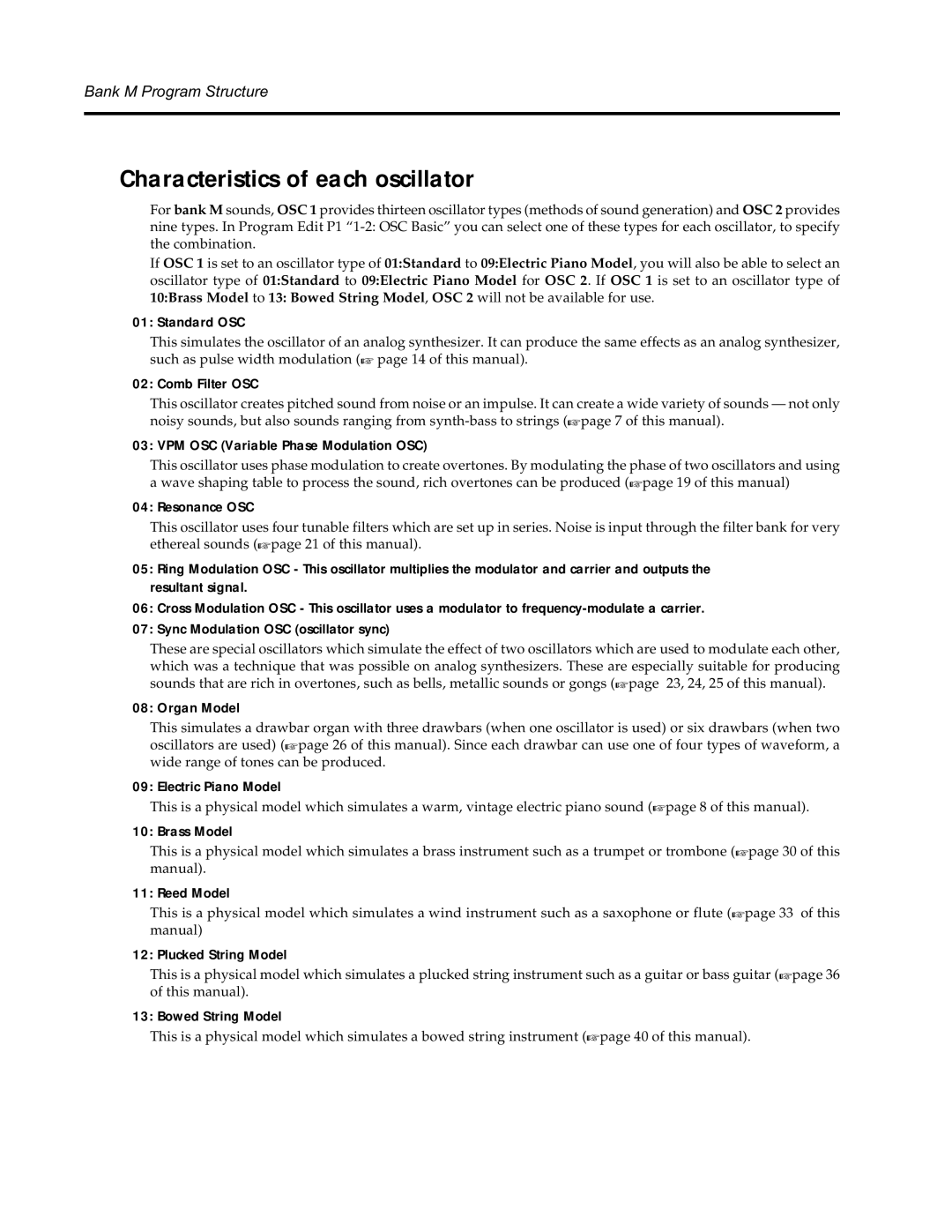 Korg Synthesizer manual Characteristics of each oscillator 