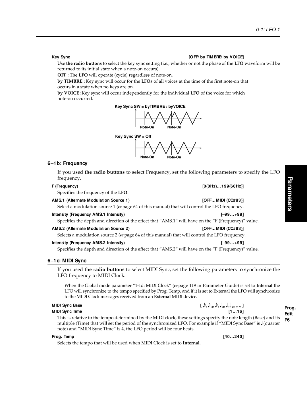 Korg Synthesizer manual 1b Frequency, 1c Midi Sync 