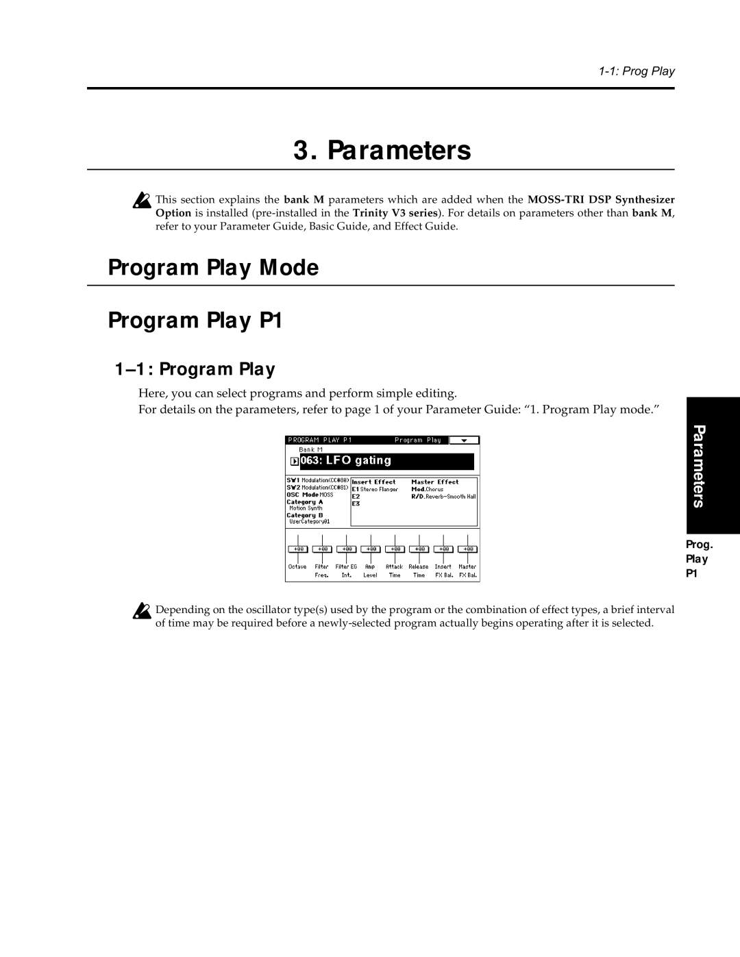 Korg Synthesizer manual Program Play Mode Program Play P1 