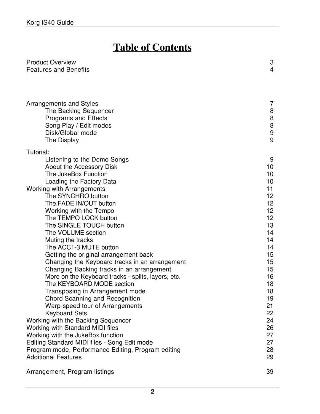 Korg The iS40 manual Table of Contents 