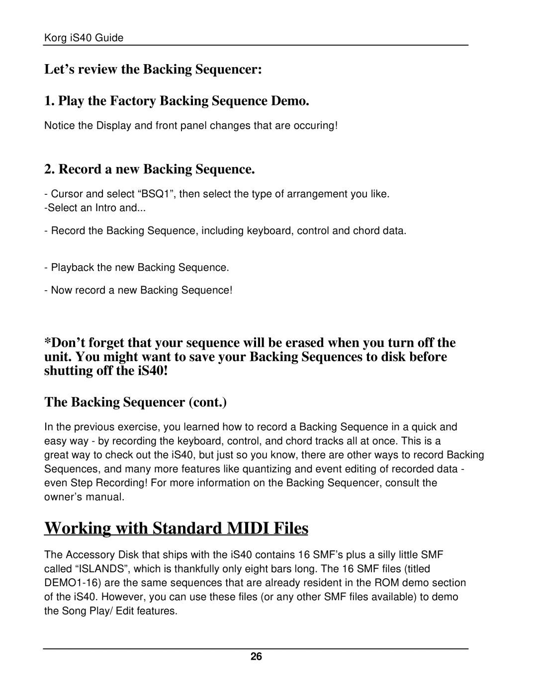 Korg The iS40 manual Working with Standard Midi Files 