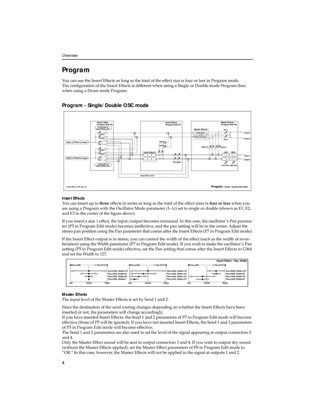 Korg Trinity ProX, Trinity Plus manual Program Single/Double OSC mode, Insert Effects, Master Effects 