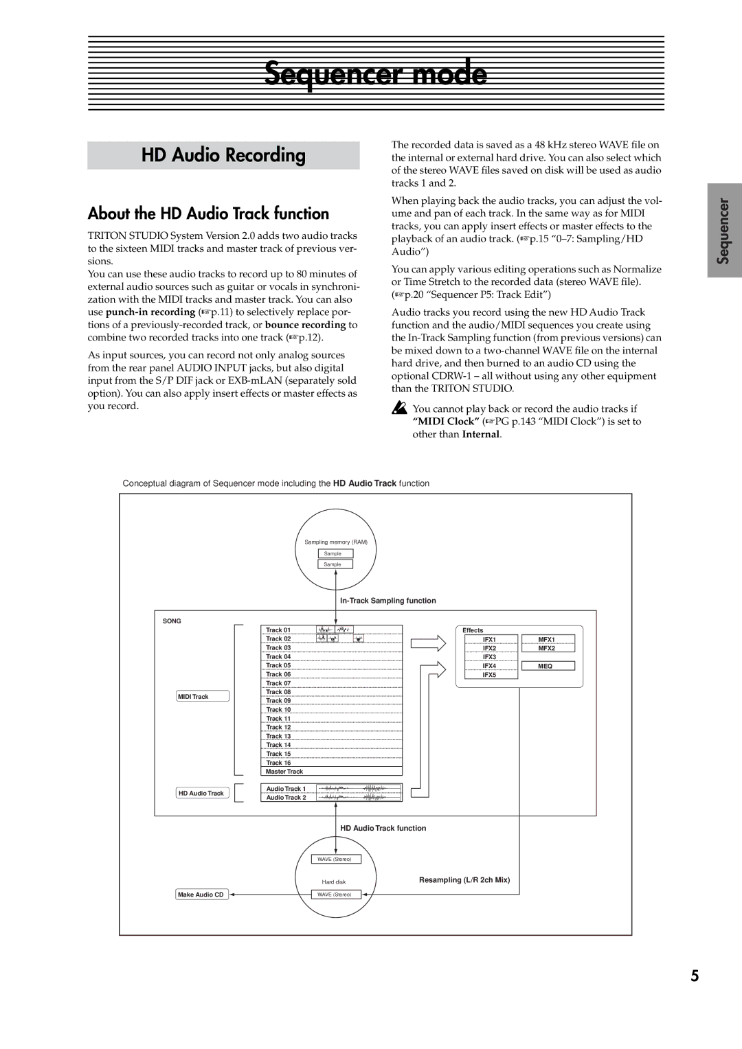 Korg V2 manual Sequencer mode, HD Audio Recording, About the HD Audio Track function 