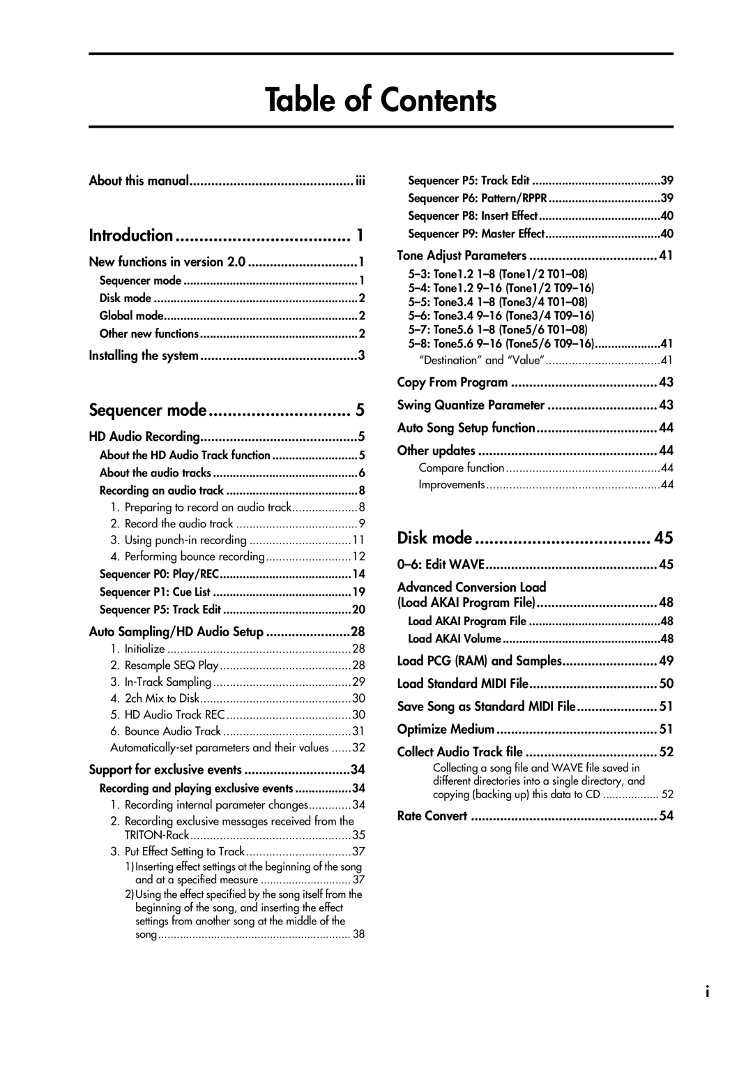 Korg V2 manual Table of Contents 