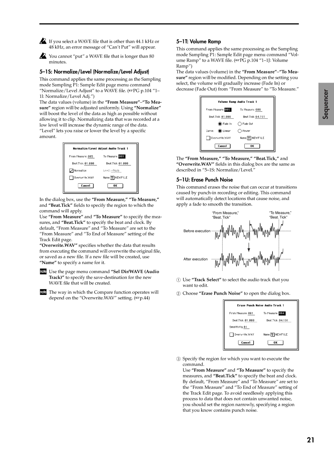 Korg V2 manual 1S Normalize/Level Normalize/Level Adjust, 1T Volume Ramp, 1U Erase Punch Noise 