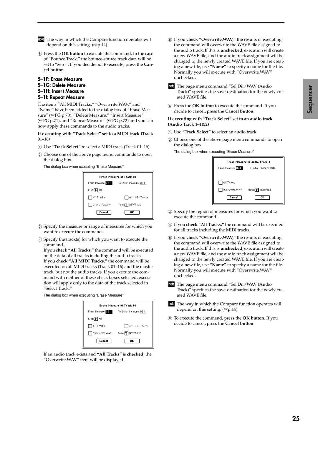 Korg V2 manual Dialog box when executing Erase Measure 