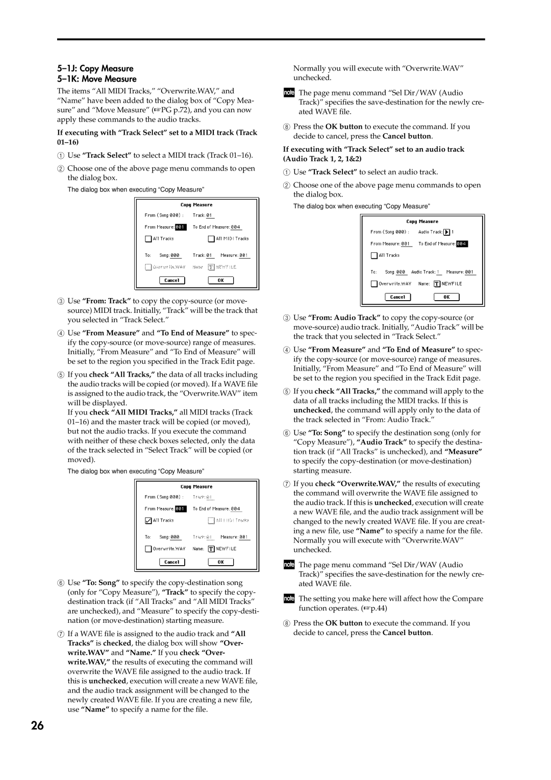 Korg V2 manual 1J Copy Measure 1K Move Measure 