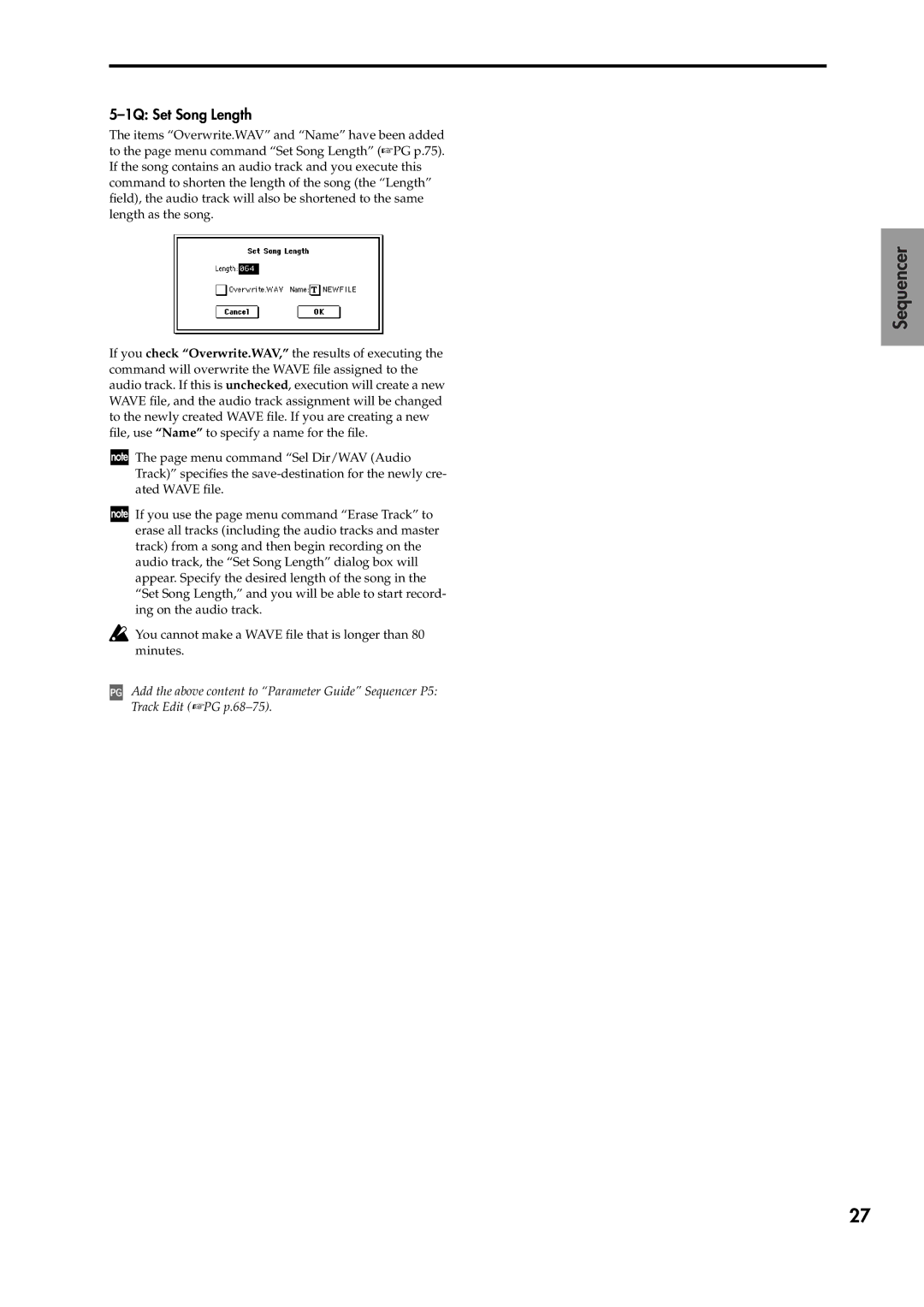 Korg V2 manual 1Q Set Song Length 