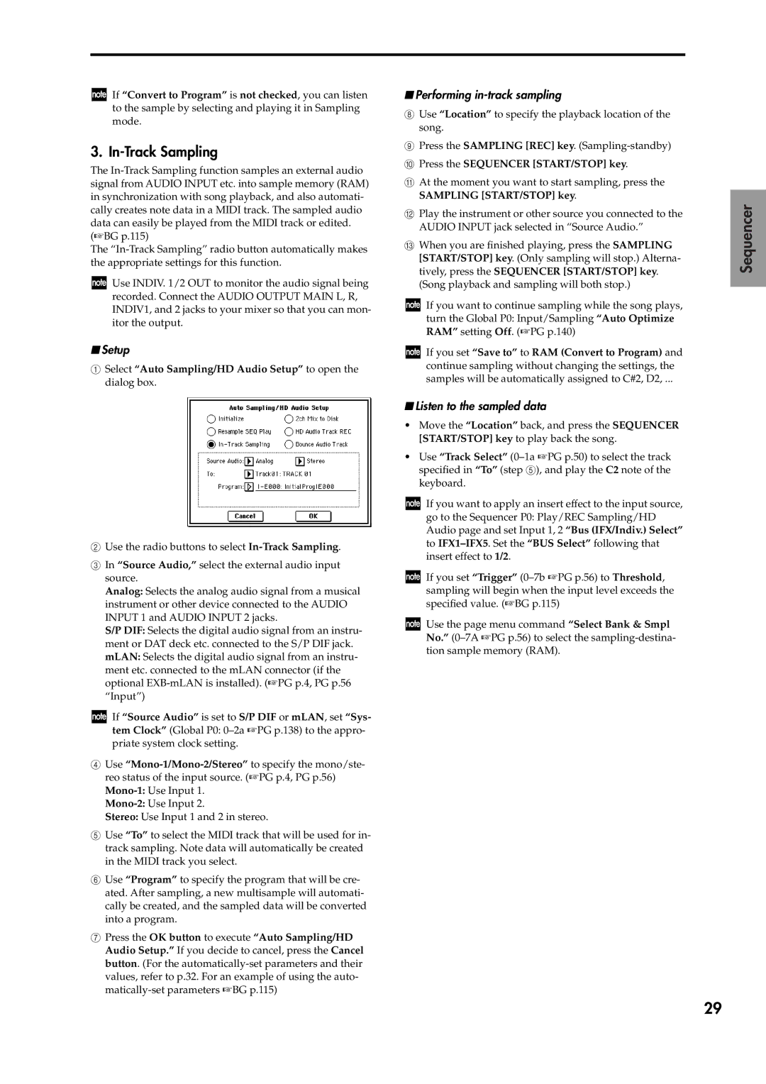 Korg V2 manual In-Track Sampling, Performing in-track sampling, Listen to the sampled data 