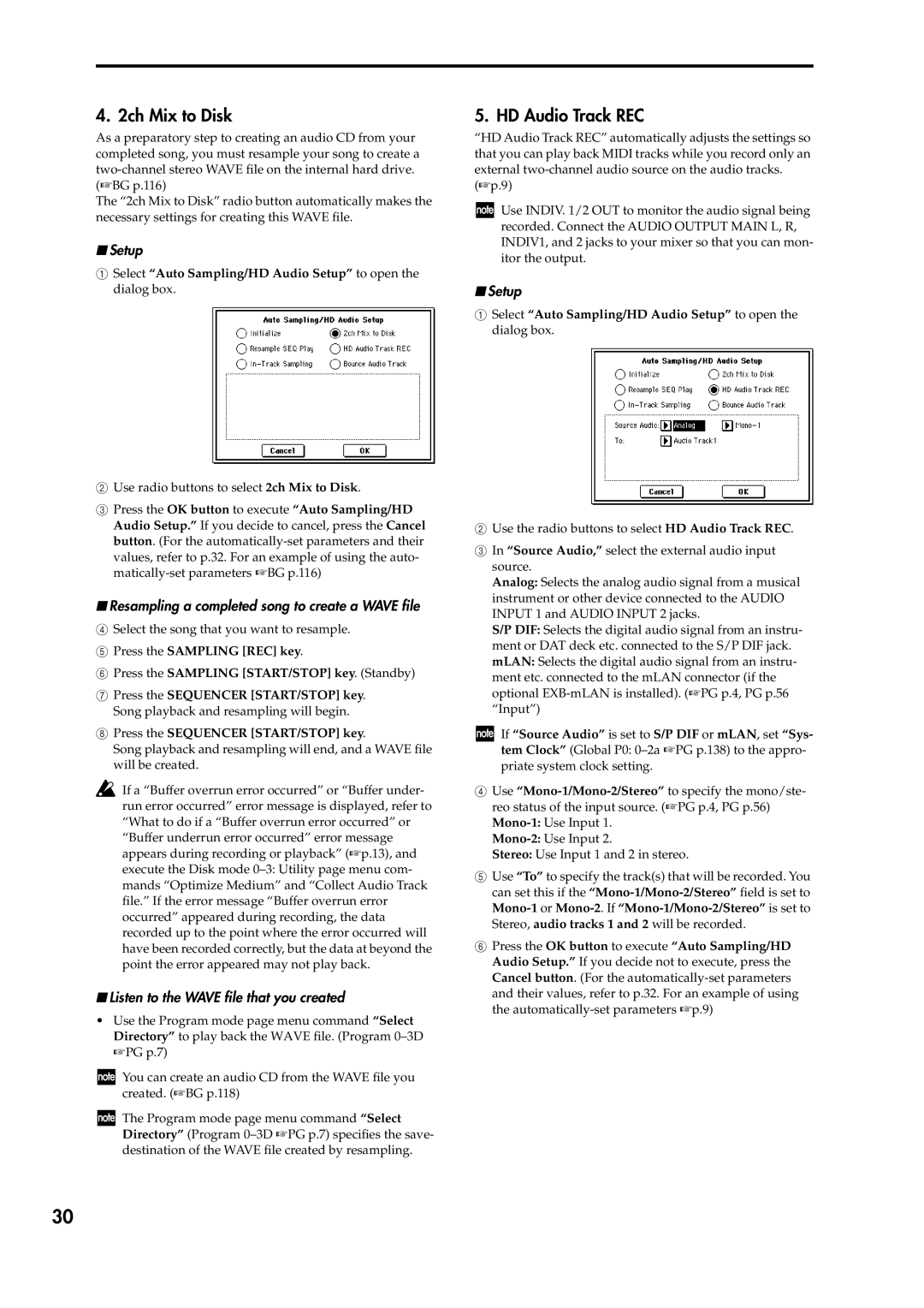 Korg V2 manual 2ch Mix to Disk, HD Audio Track REC, Resampling a completed song to create a Wave ﬁle 