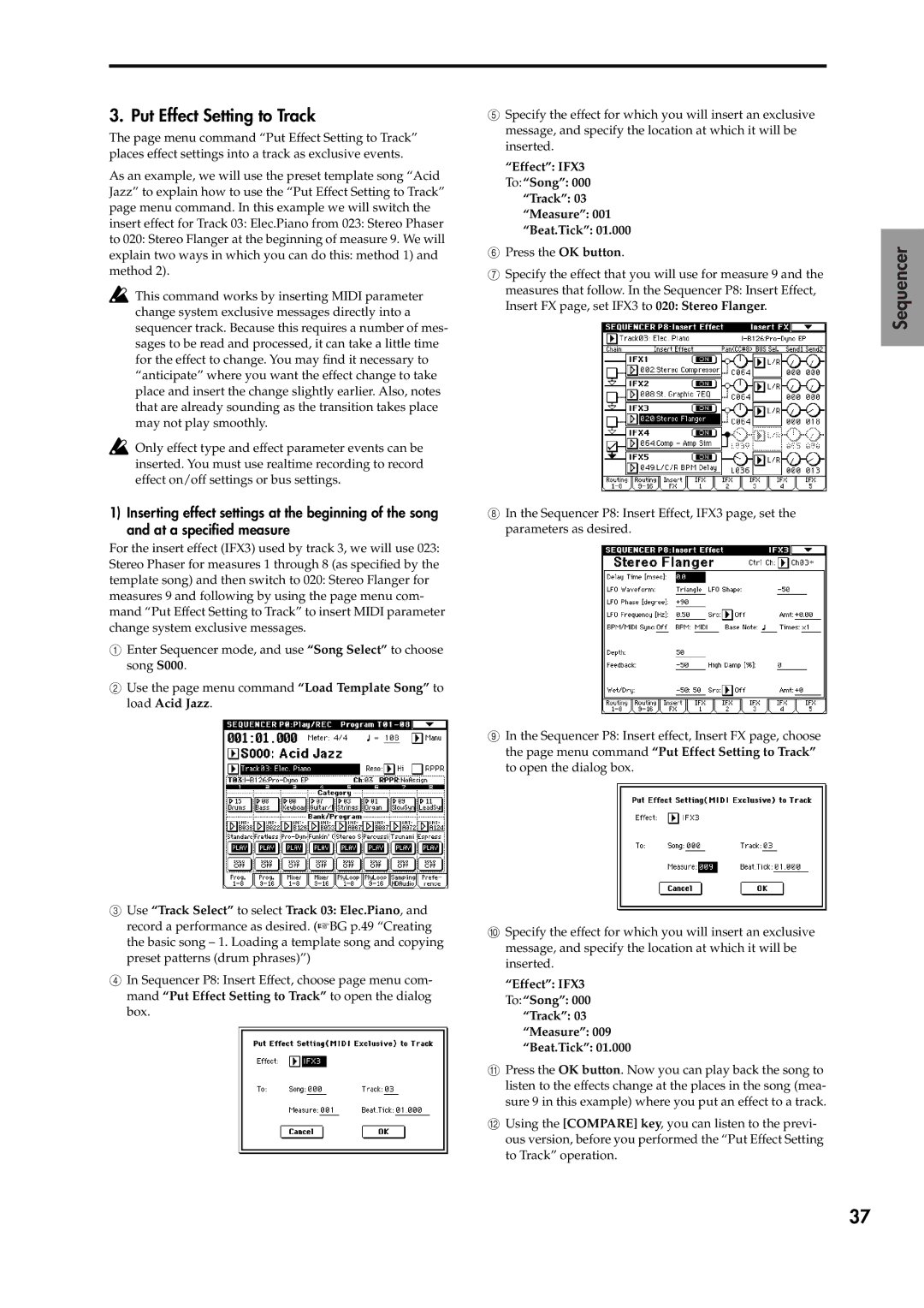 Korg V2 manual Put Effect Setting to Track, Effect IFX3 