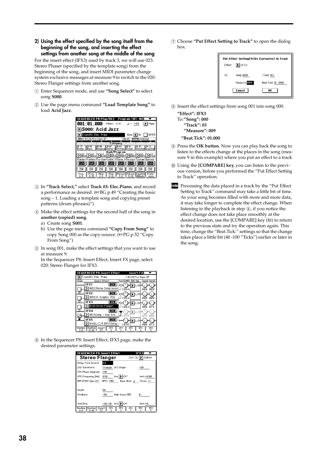 Korg V2 manual Choose Put Effect Setting to Track to open the dialog box, Beat.Tick 