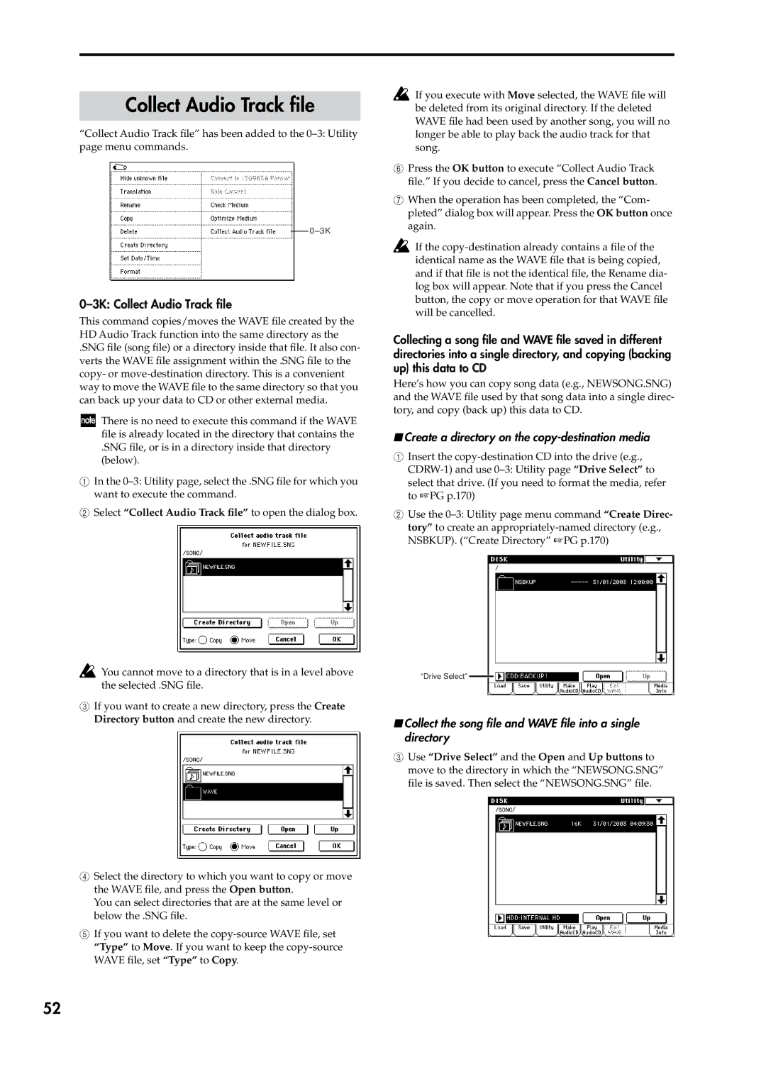 Korg V2 manual 3K Collect Audio Track ﬁle, Create a directory on the copy-destination media 