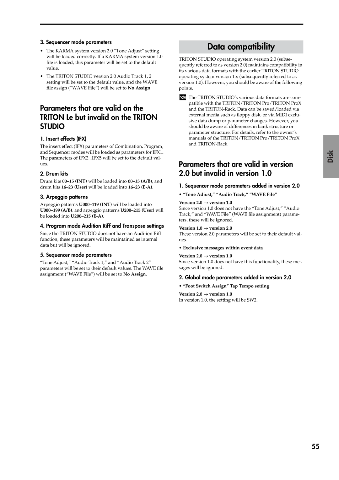 Korg V2 manual Data compatibility 