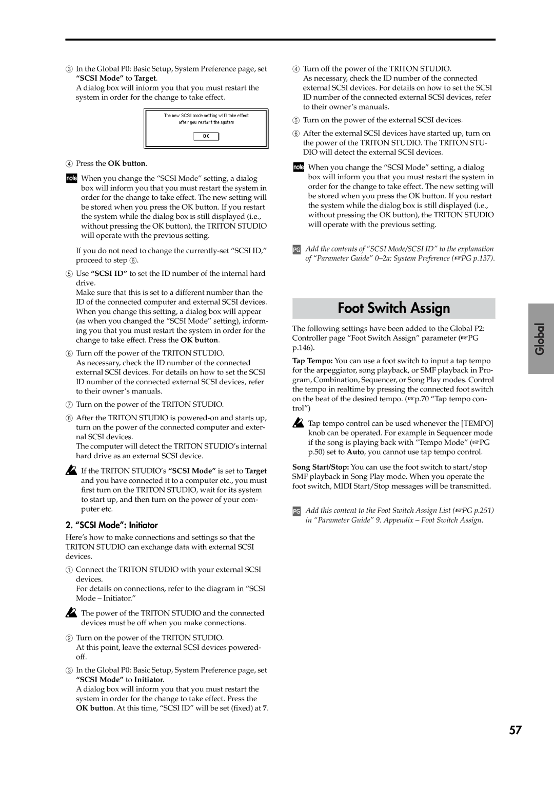 Korg V2 manual Foot Switch Assign, Scsi Mode Initiator 