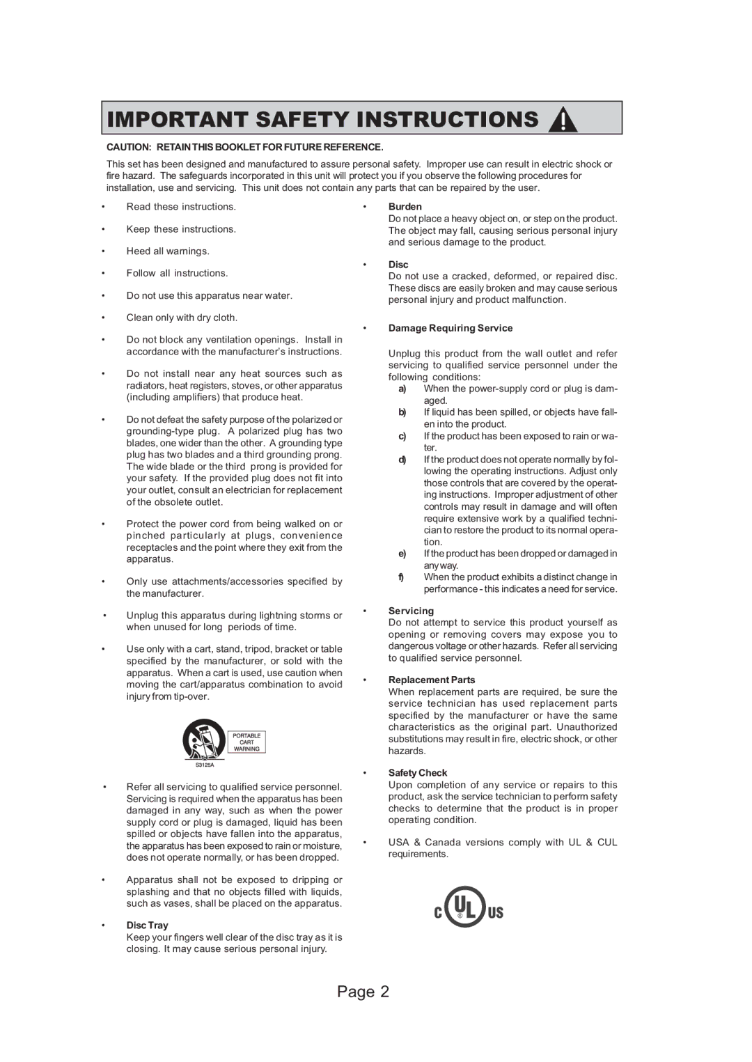 Koss 525p, 625p manual Important Safety Instructions, Burden 