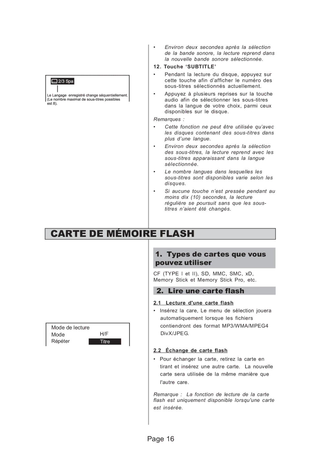 Koss 625p, 525p manual Carte DE Mémoire Flash, Types de cartes que vous pouvez utiliser, Lire une carte flash 