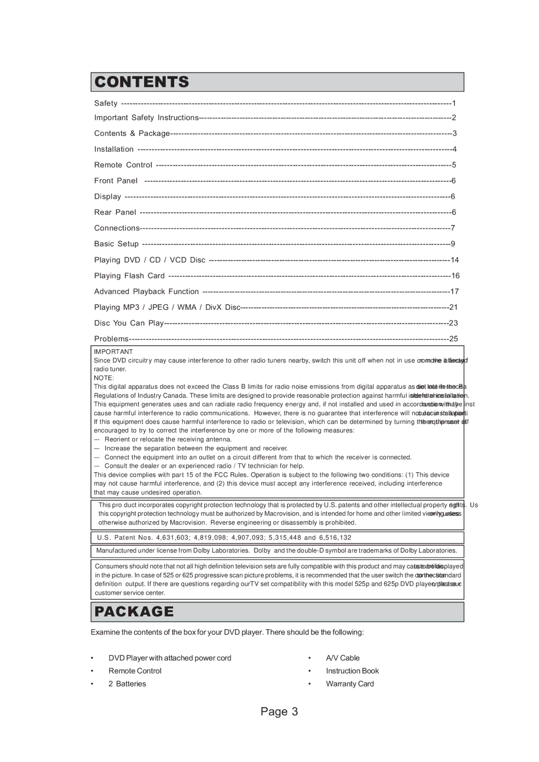 Koss 625p, 525p manual Contents 