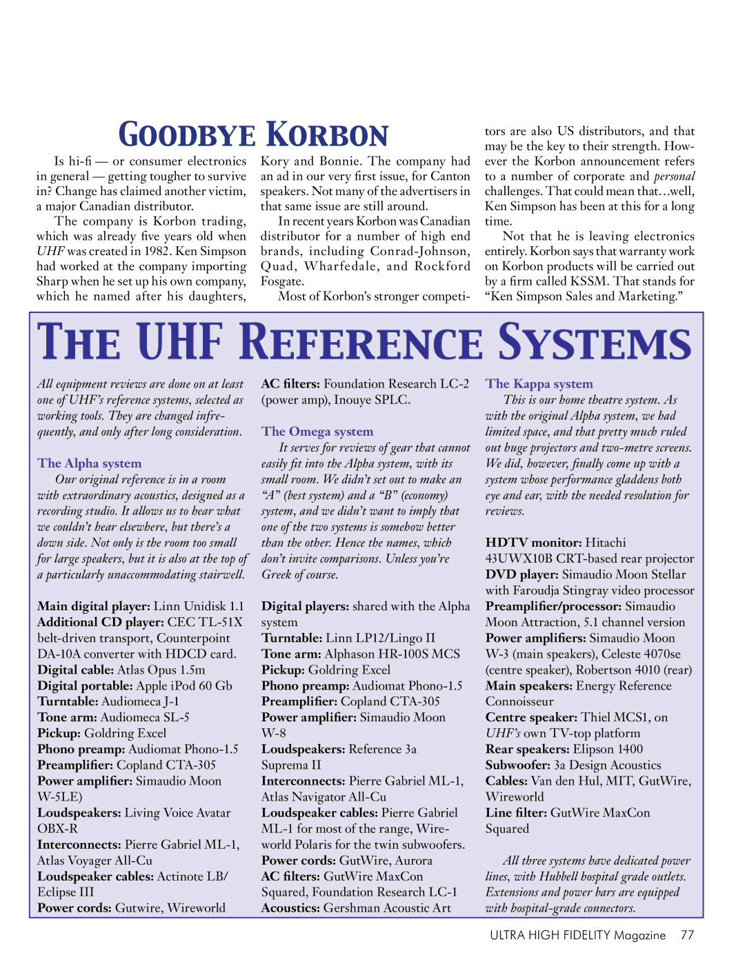 Koss 76 manual UHF Reference Systems 