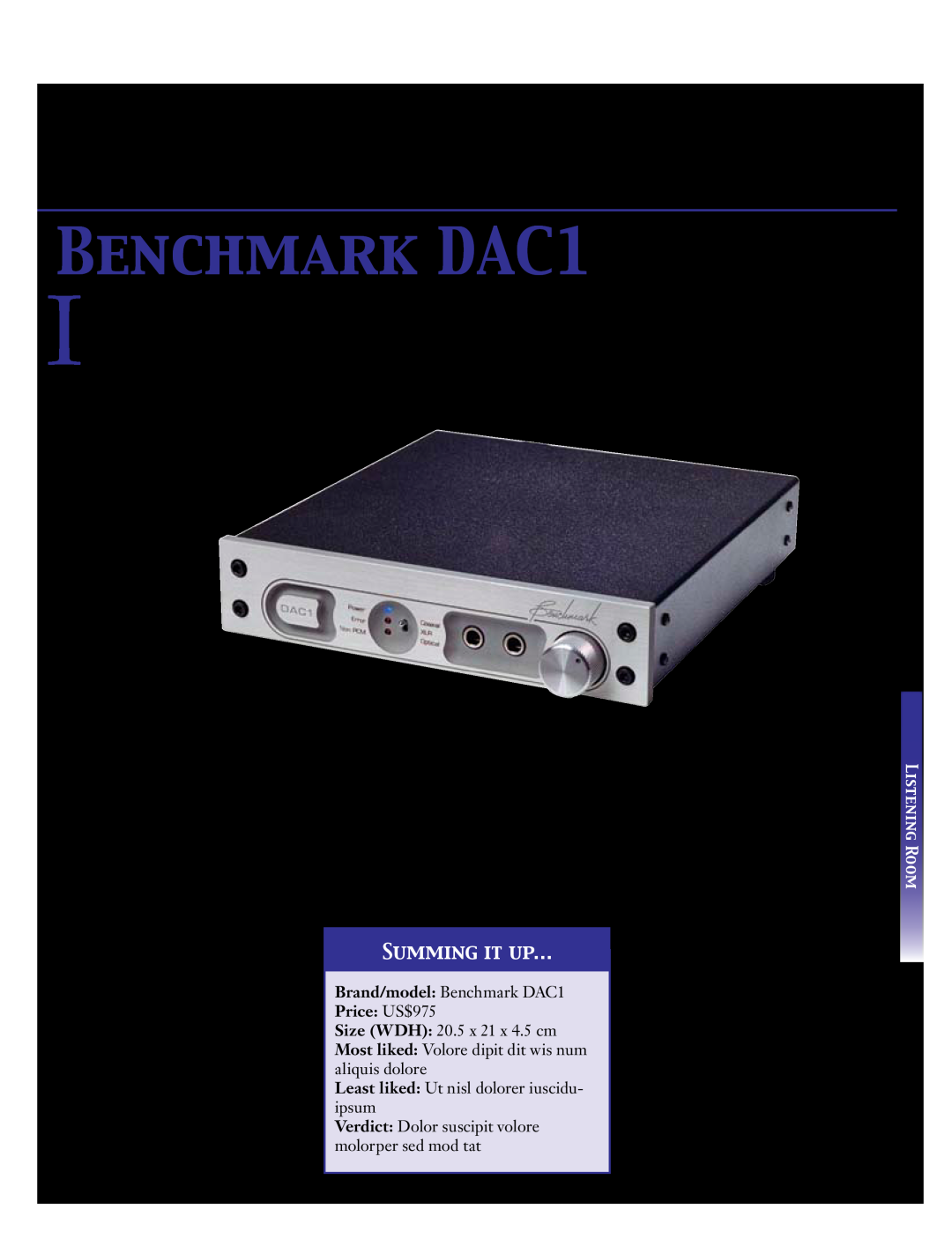 Koss 76 manual BENCHMARK DAC1, Summing It Up…, Price US$975 