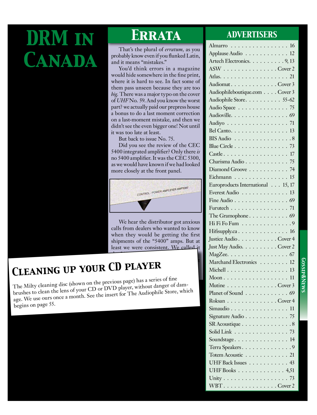 Koss 76 manual Cleaning Up Your Cd, Drm In Canada, Errata, Player, Advertisers 