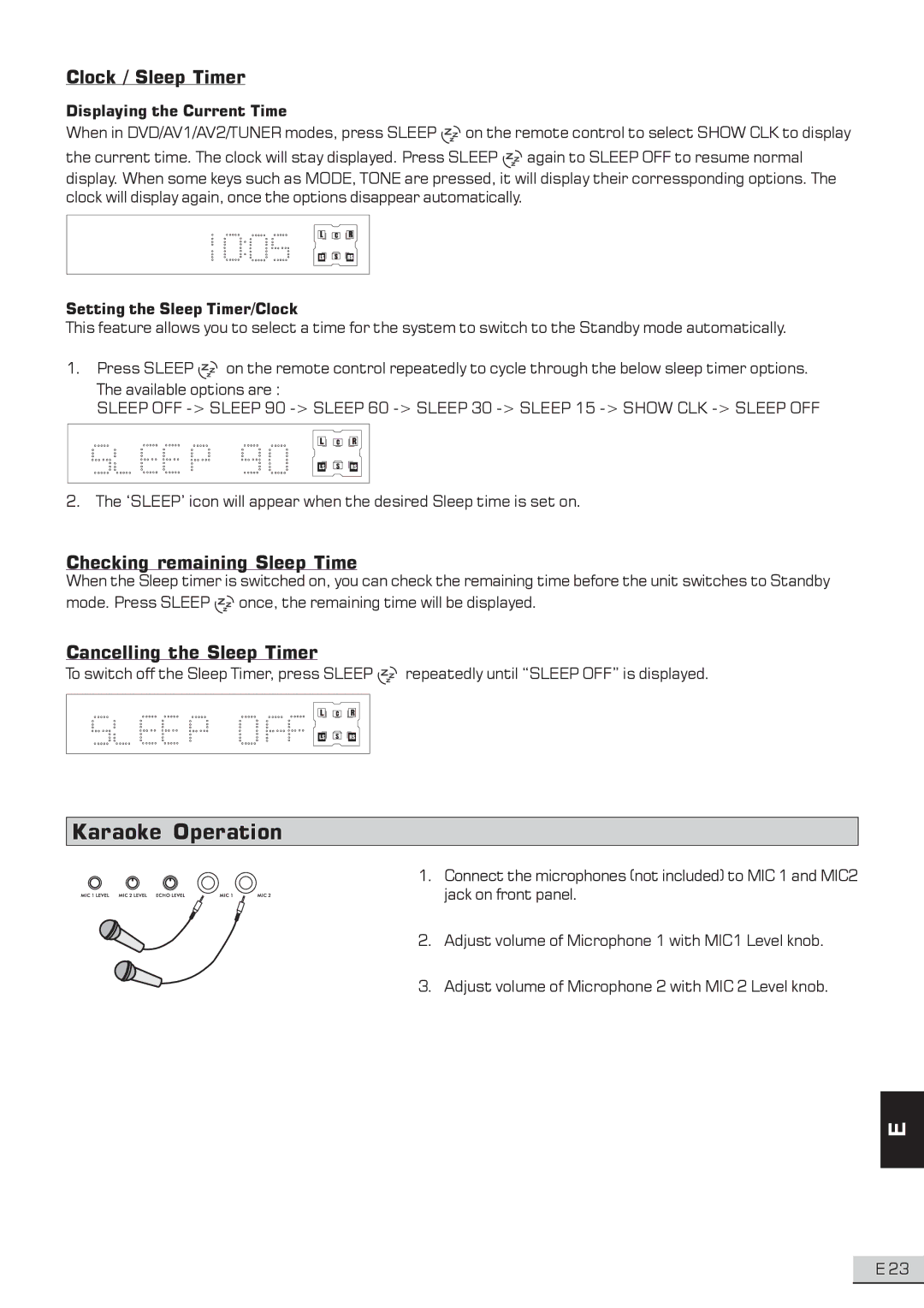 Koss KS3101A-2 Karaoke Operation, Clock / Sleep Timer, Checking remaining Sleep Time, Cancelling the Sleep Timer 