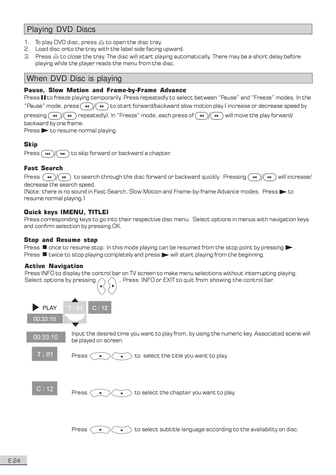 Koss KS3101A-2 instruction manual Playing DVD Discs, When DVD Disc is playing 