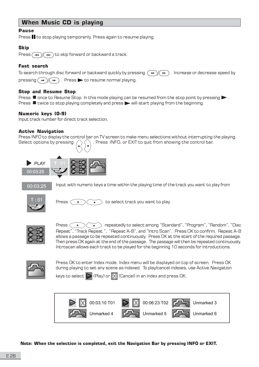 Koss KS3101A-2 instruction manual When Music CD is playing, Pause, Numeric keys 