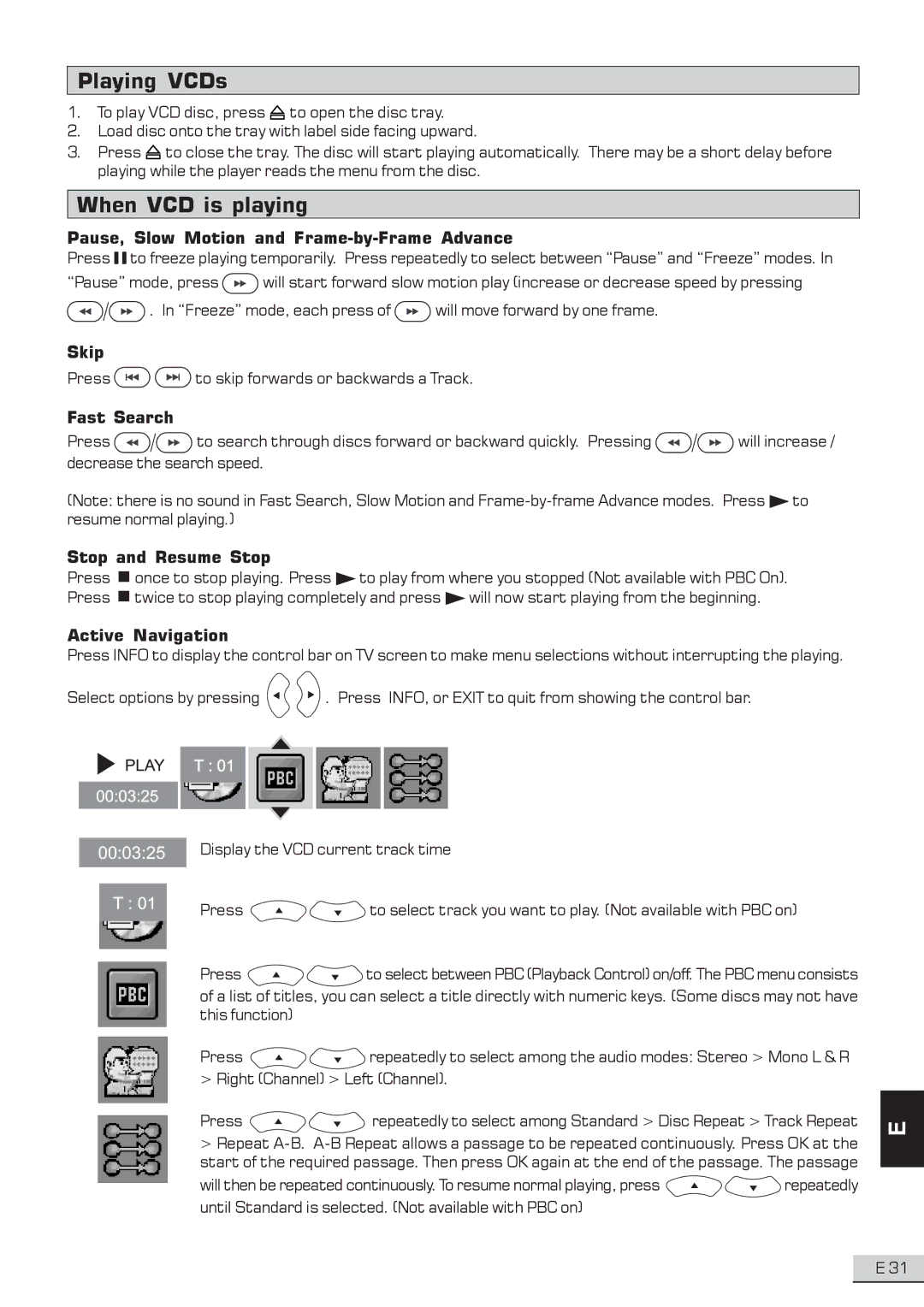 Koss KS3101A-2 instruction manual Playing VCDs, When VCD is playing 