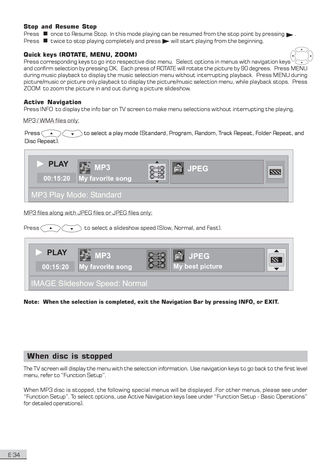 Koss KS3101A-2 instruction manual When disc is stopped, Quick keys ROTATE, MENU, Zoom 