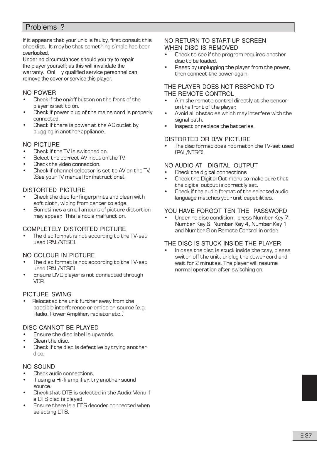 Koss KS3101A-2 instruction manual Problems ?, No Power 