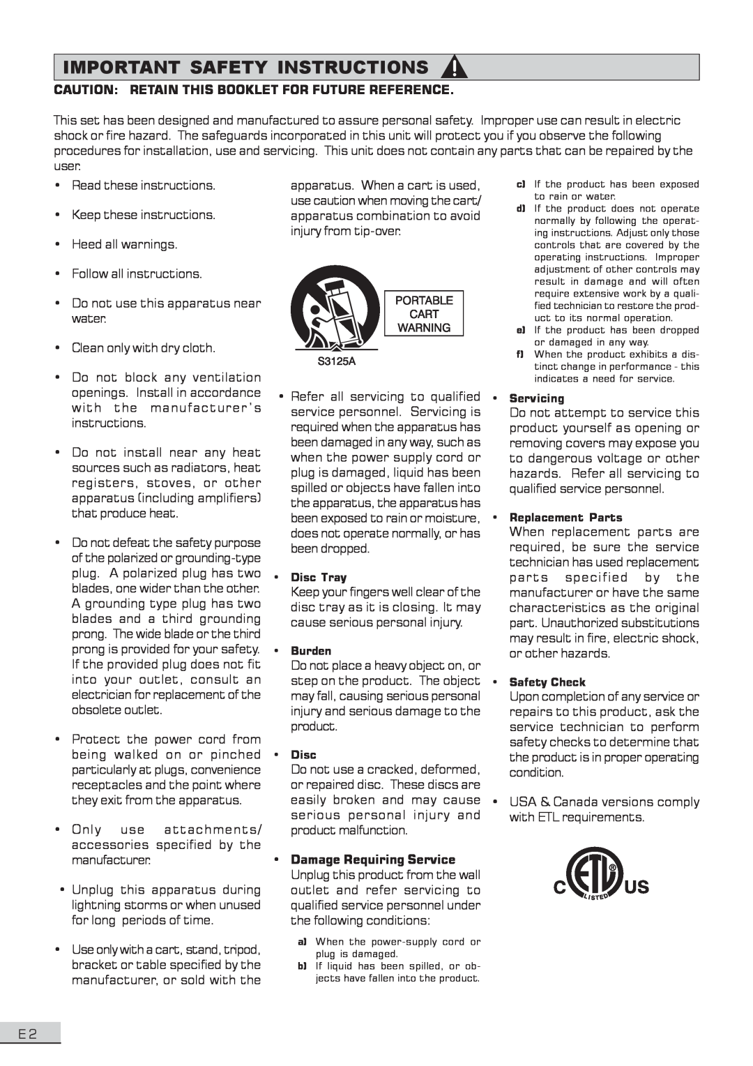 Koss KS3101A-2 instruction manual Important Safety Instructions 
