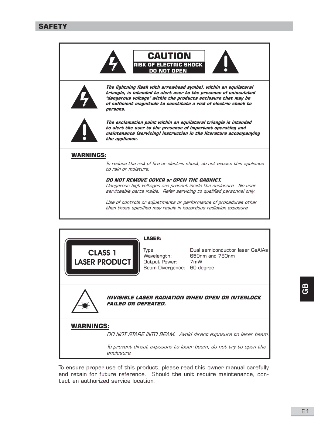 Koss KS4192 manual Safety 