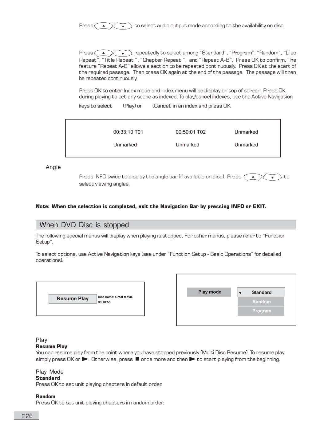 Koss KS4192 manual When DVD Disc is stopped, Angle 