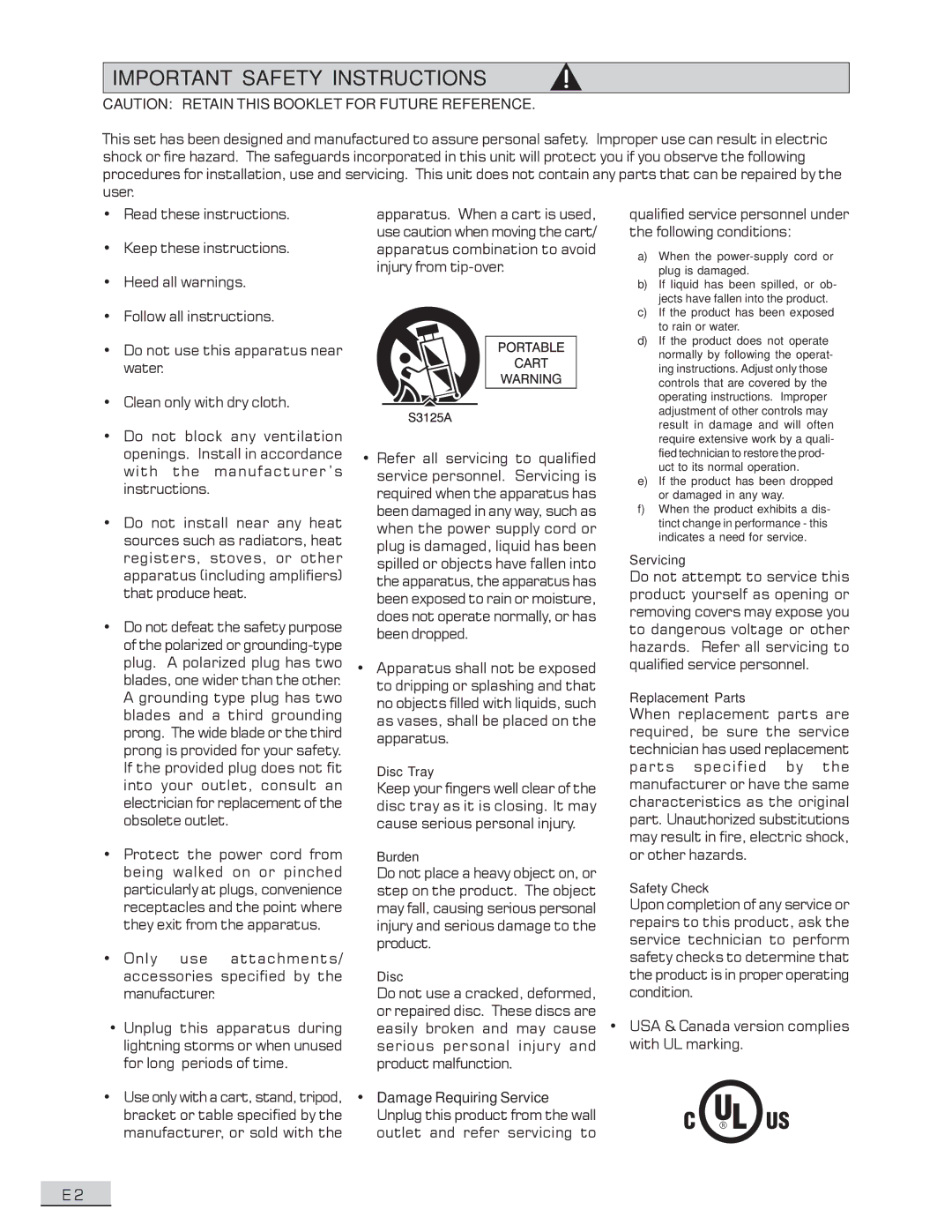 Koss KS4192 manual Important Safety Instructions 