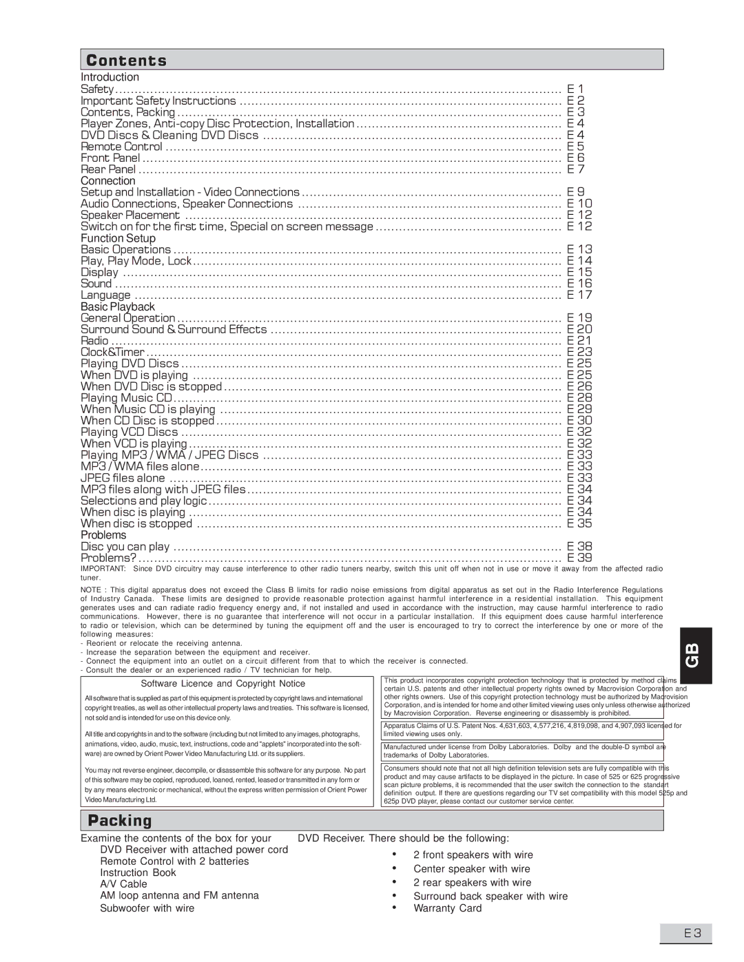 Koss KS4192 manual Contents, Packing 