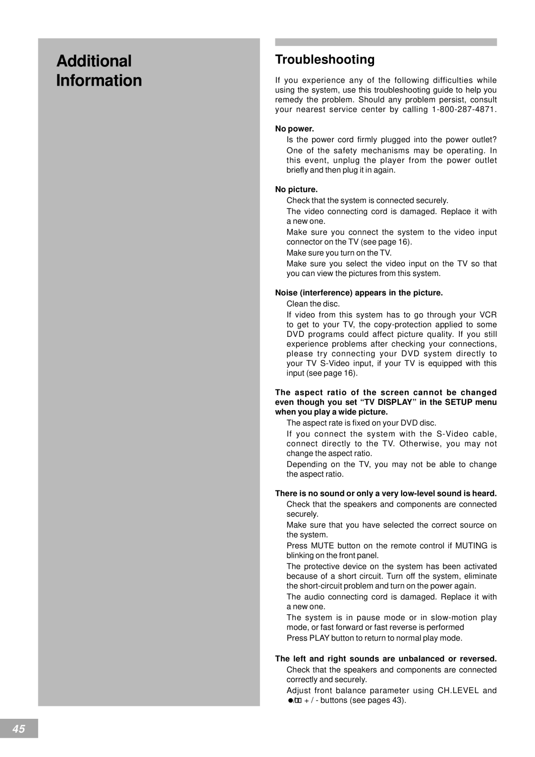 Koss KS4380-2 manual Additional Information, Troubleshooting 