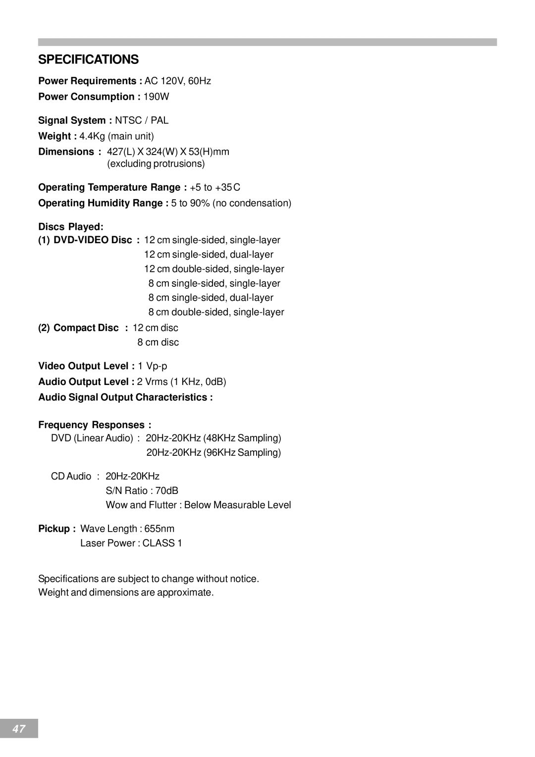 Koss KS4380-2 manual Specifications 