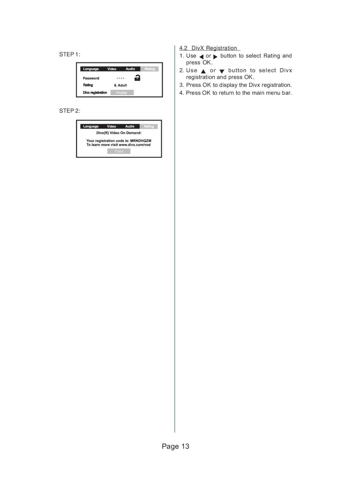 Koss KS5121 manual DivX Registration 