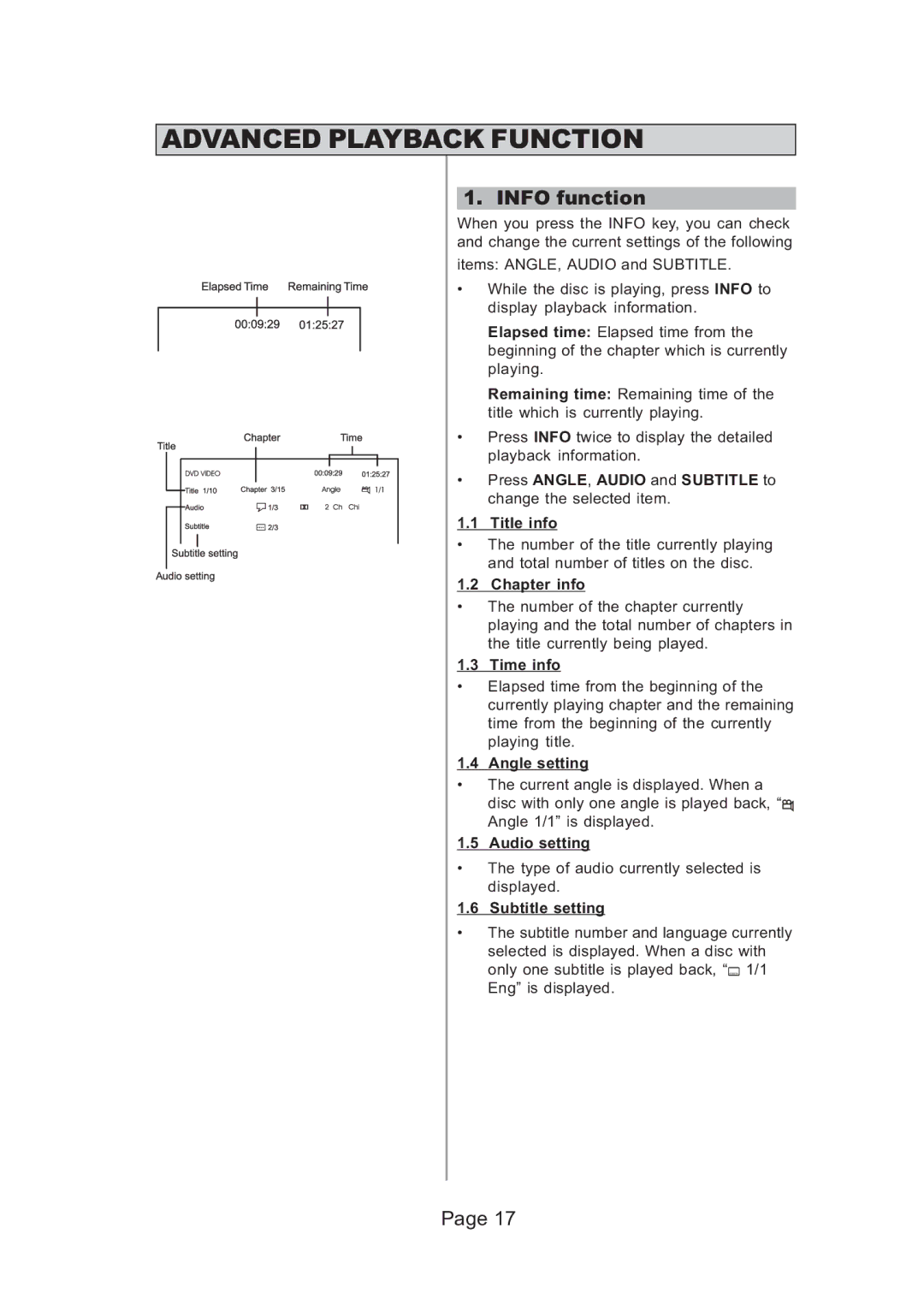 Koss KS5121 manual Advanced Playback Function, Info function 