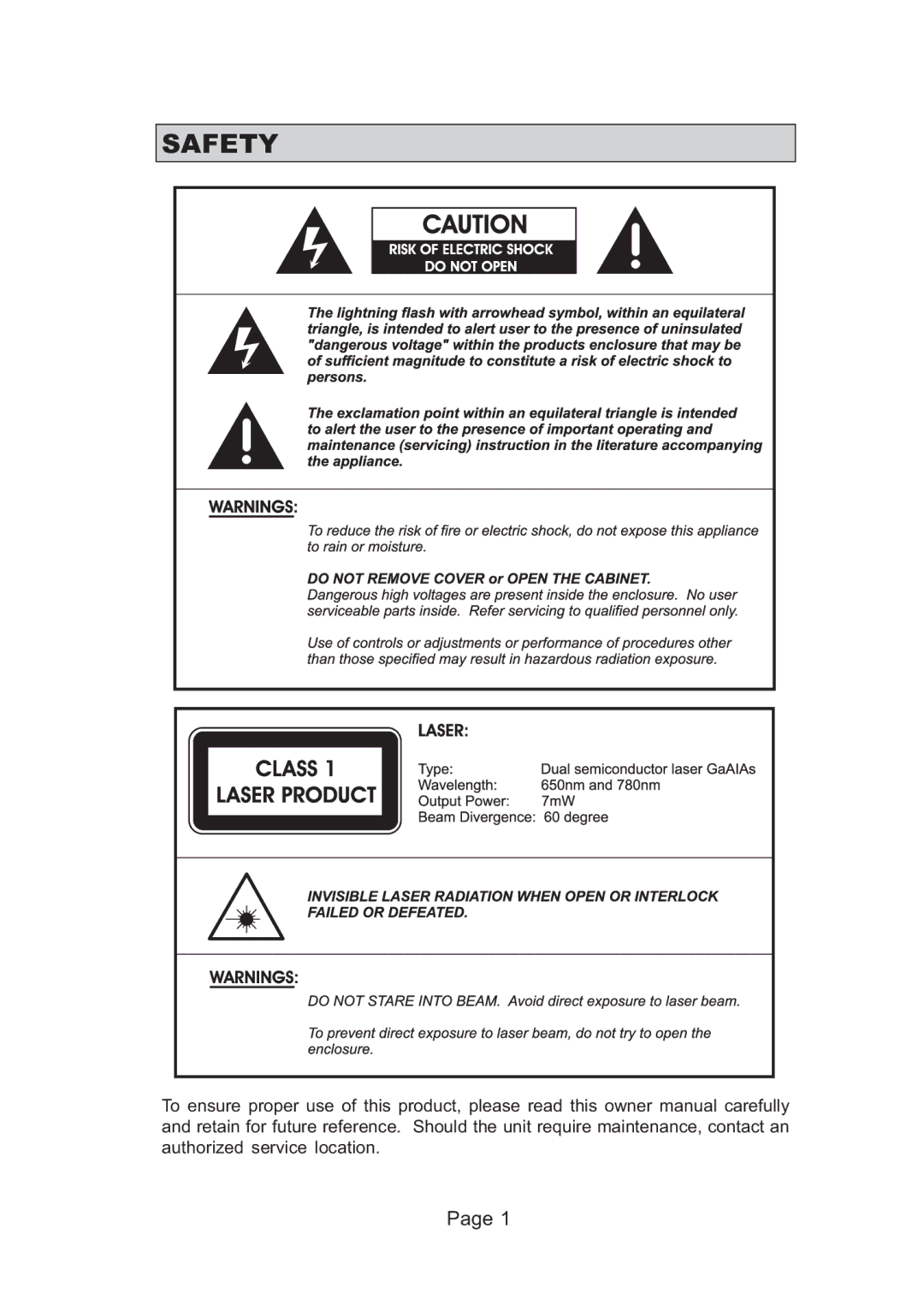 Koss KS5121 manual Safety 