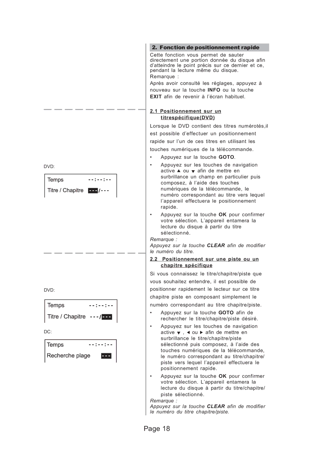 Koss KS5121 manual Fonction de positionnement rapide, Positionnement sur un titrespécifiqueDVD 