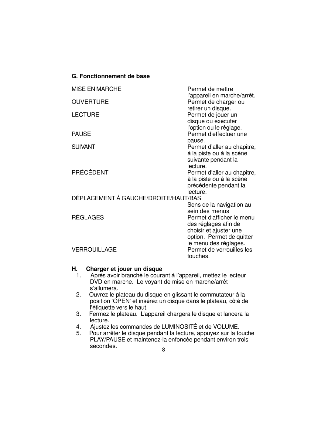 Koss KS5429-2 owner manual Fonctionnement de base, Charger et jouer un disque 