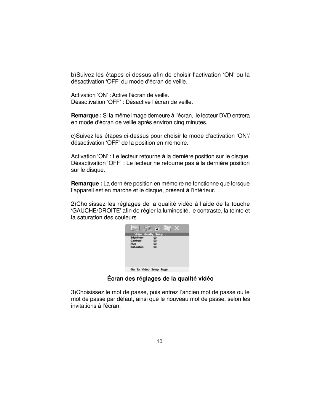 Koss KS5429-2 owner manual Écran des réglages de la qualité vidéo 