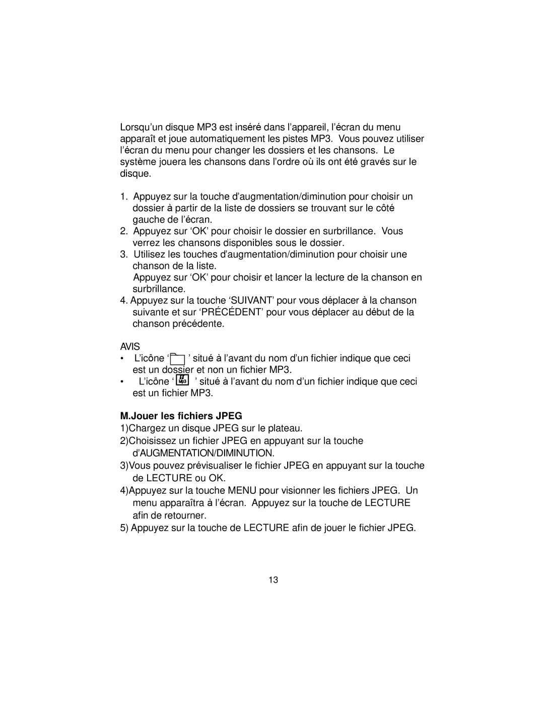 Koss KS5429-2 owner manual Avis, Jouer les fichiers Jpeg 