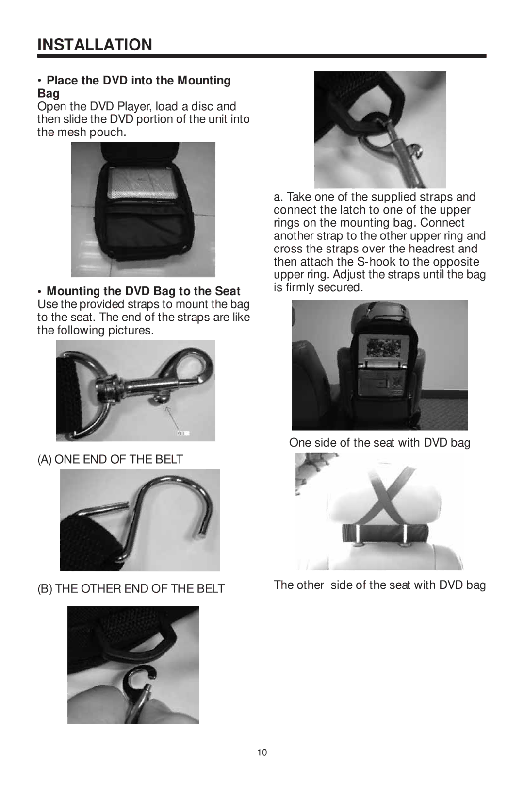 Koss KS5845-2 owner manual Installation, Place the DVD into the Mounting Bag 