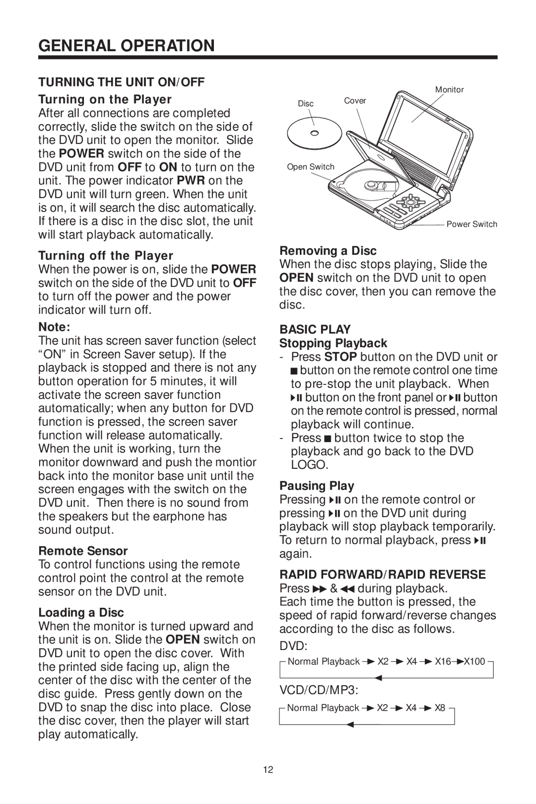 Koss KS5845-2 owner manual General Operation, Basic Play 