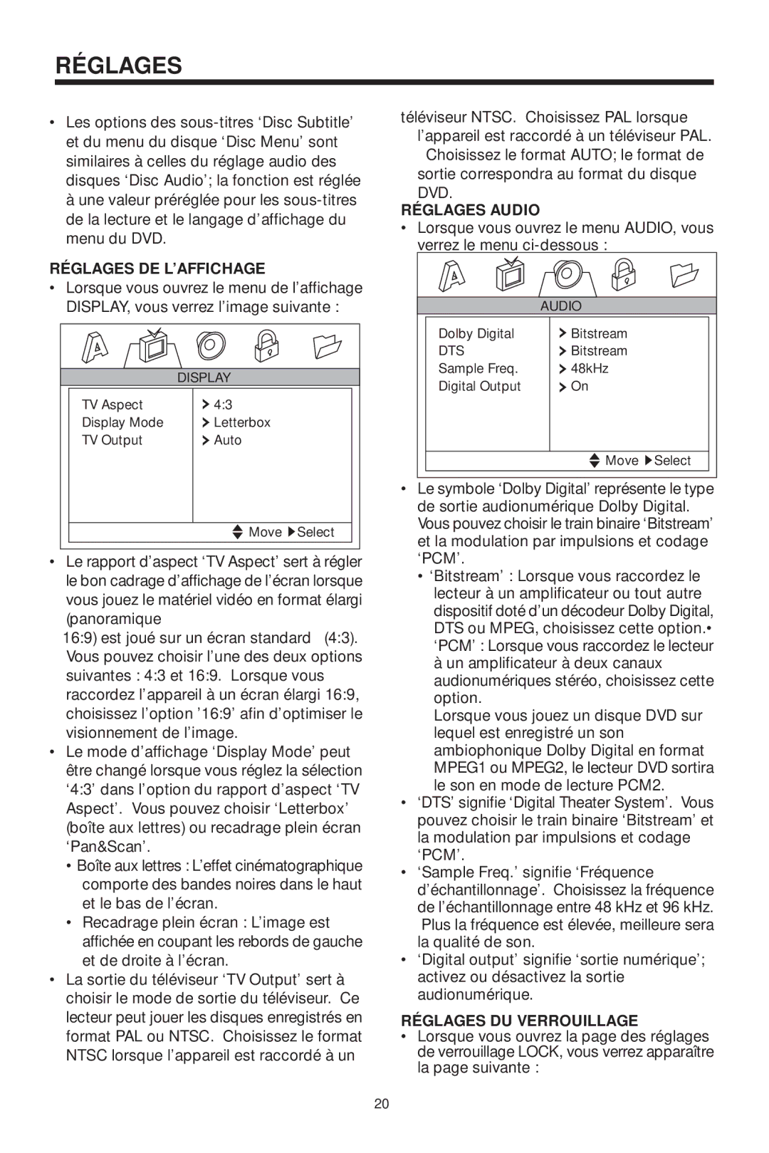 Koss KS5845-2 owner manual Réglages DE L’AFFICHAGE 