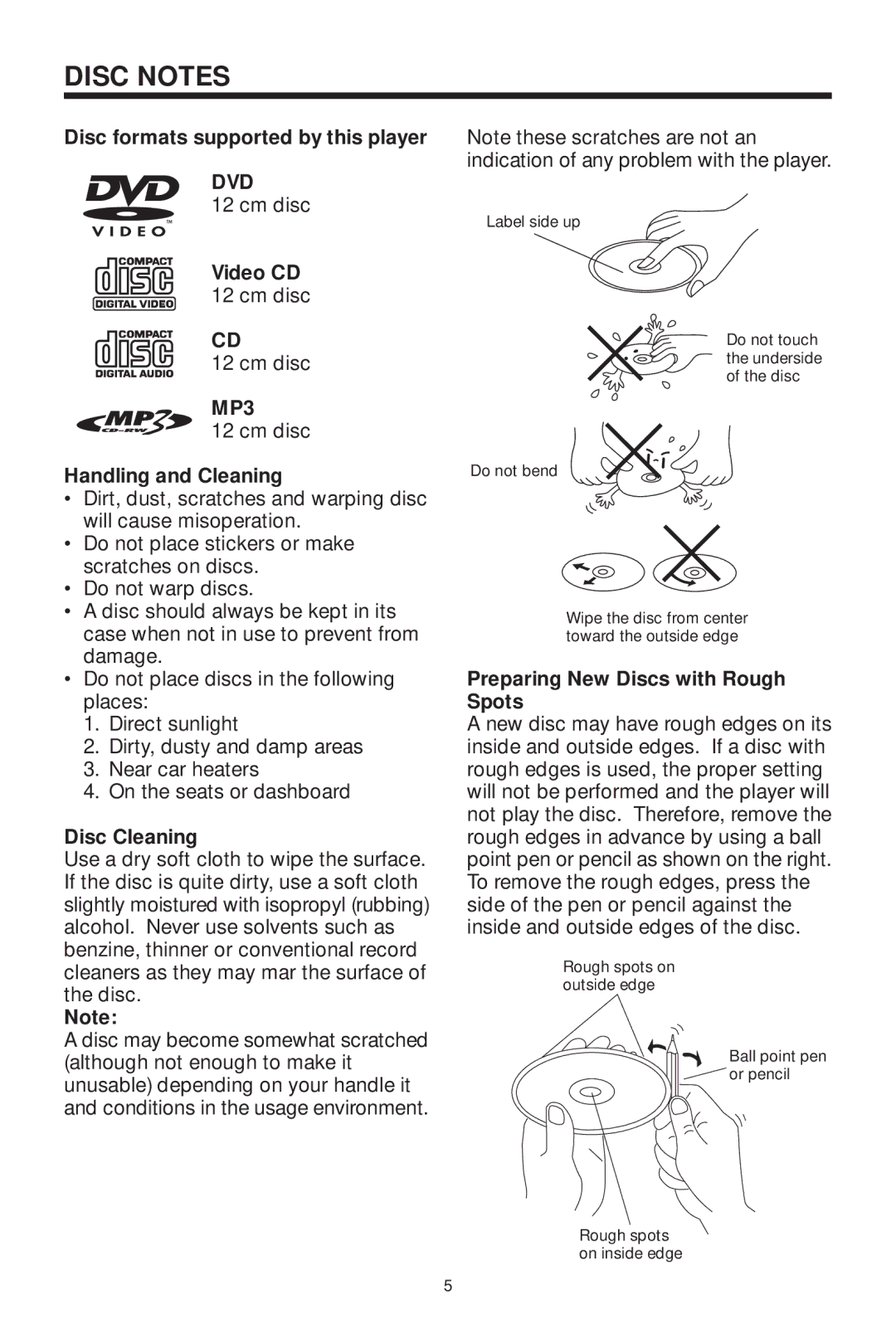 Koss KS5845-2 owner manual Disc Notes, Dvd, MP3 