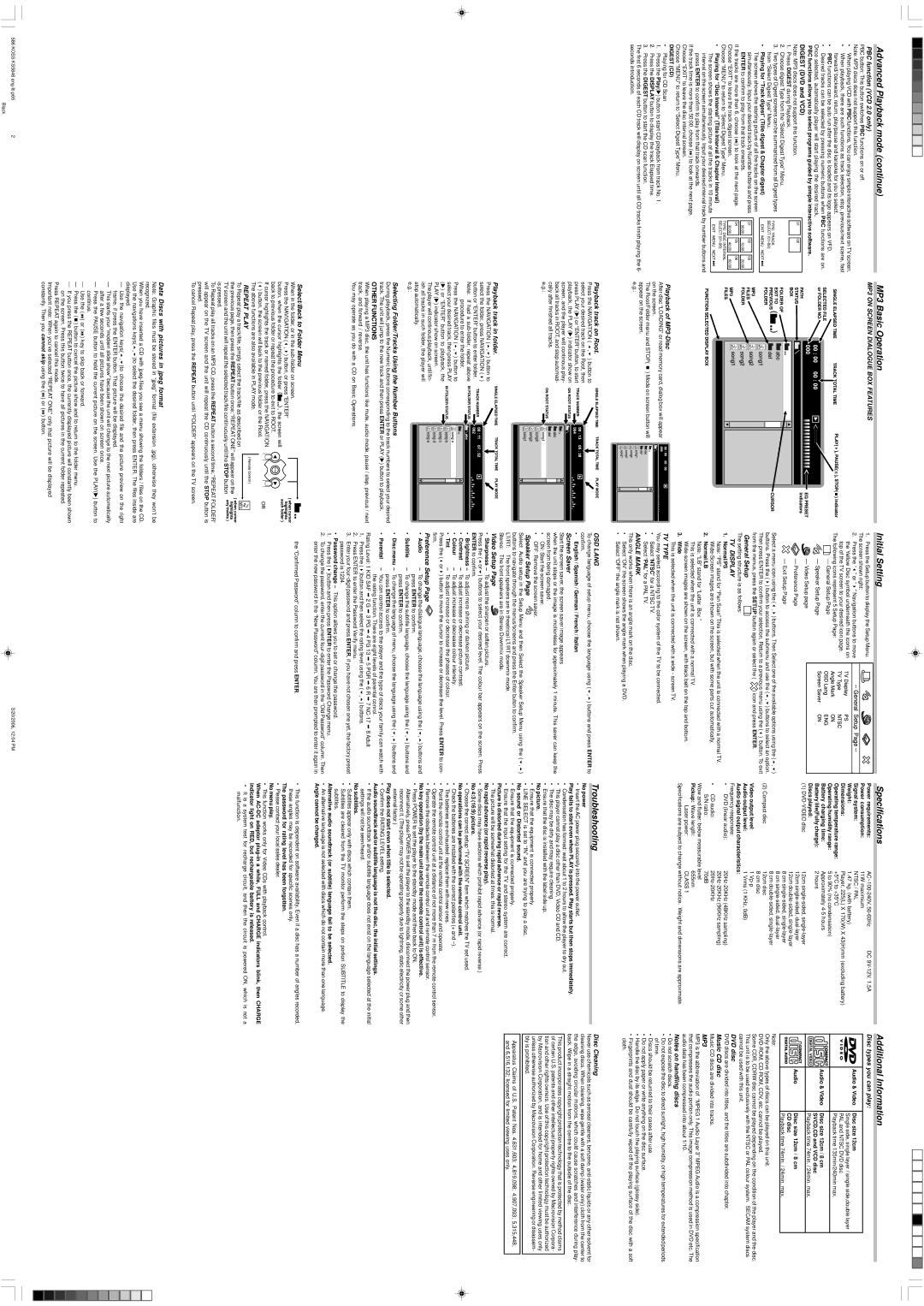 Koss KS5846 Advanced Playback mode continue, MP3 Basic Operation, Initial Setting, Troubleshooting, Additional Information 